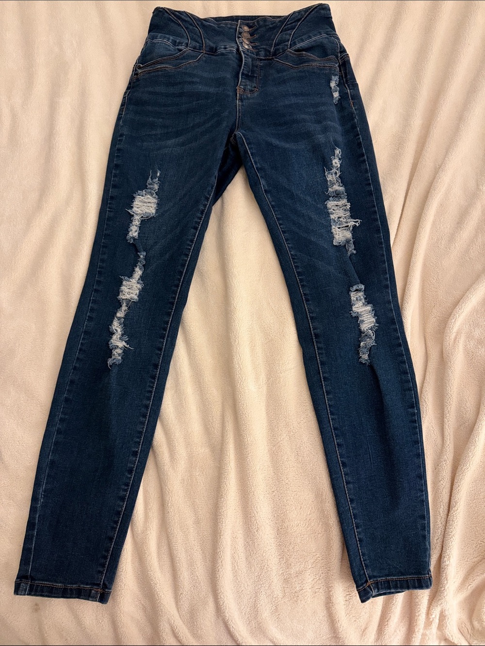 Dark Blue Distressed High-Waist Women's Jeans